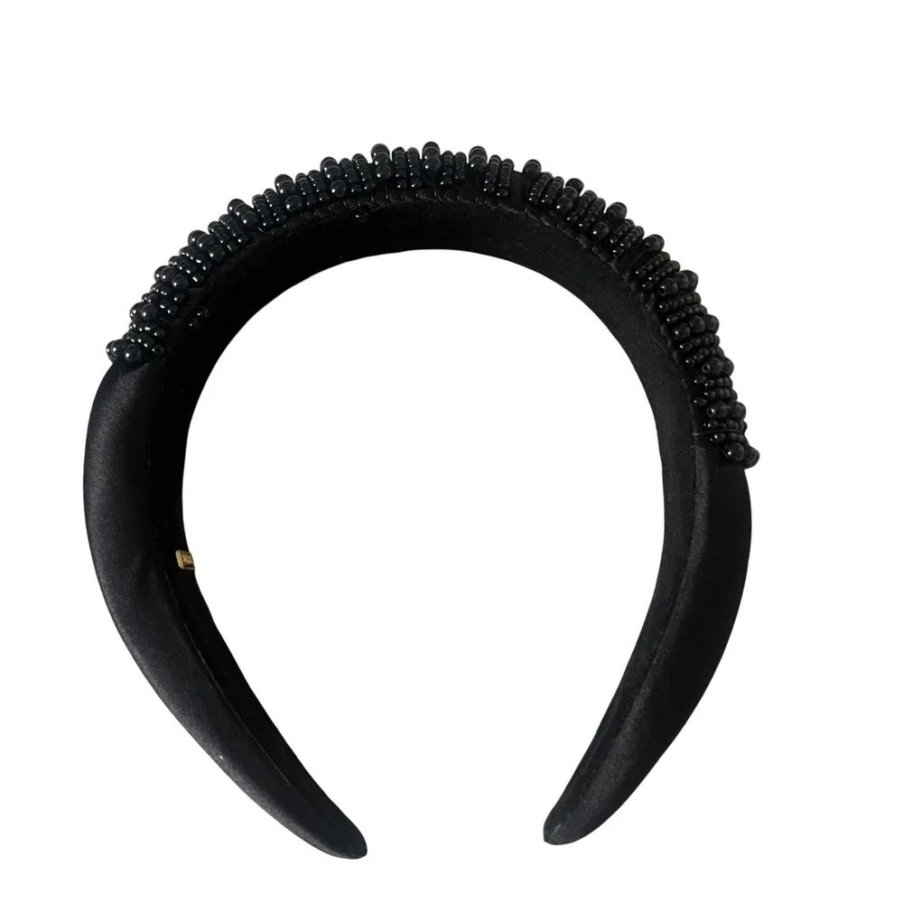 Sugarfix by BaubleBar Black Beaded Padded Headband Satin‎ Wide Hair Accessory